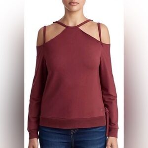Women's Cold Shoulder Sweater - Burgundy